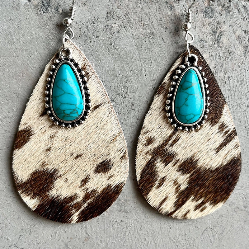 Wholesale 2 Pairs/Pack Western Animal Print Leather Earrings