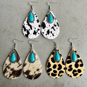 Wholesale 2 Pairs/Pack Western Animal Print Leather Earrings