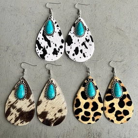 Wholesale 2 Pairs/Pack Western Animal Print Leather Earrings