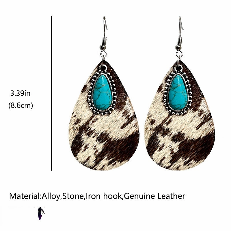 Wholesale 2 Pairs/Pack Western Animal Print Leather Earrings