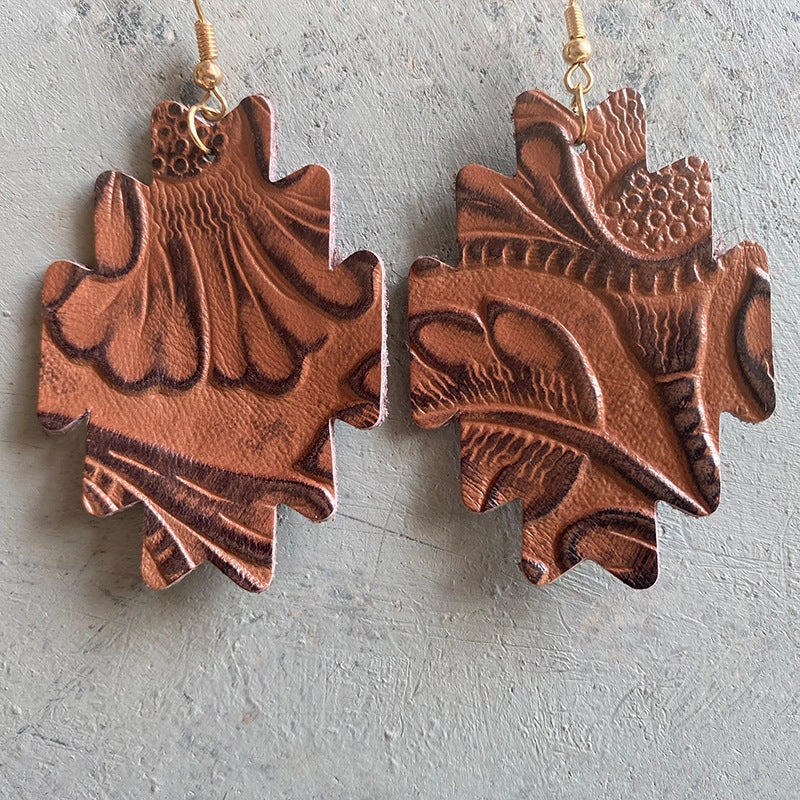 Wholesale 2 pairs/pack Western Style Aztec Leather Earrings