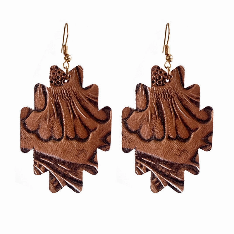 Wholesale 2 pairs/pack Western Style Aztec Leather Earrings