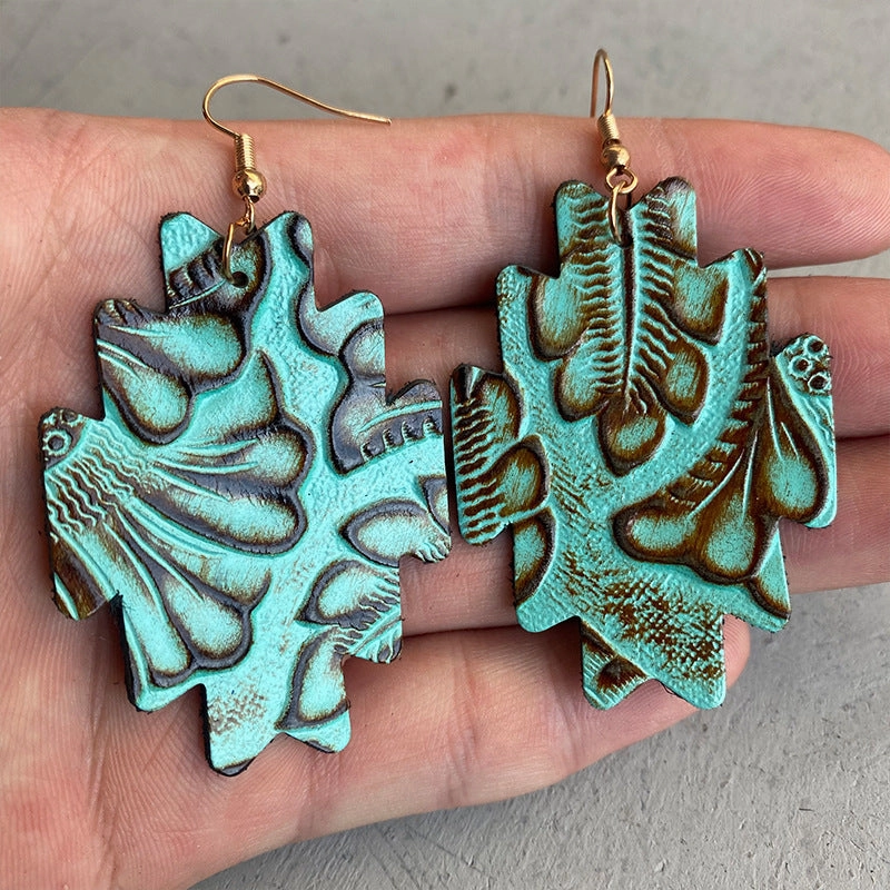 Wholesale 2 pairs/pack Western Style Aztec Leather Earrings