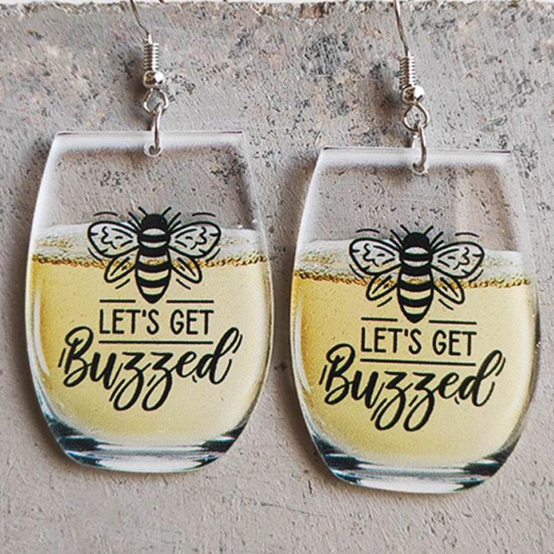 Wholesale 2 Pairs/Pack Wine Glass Letter Little Bee Whiskey Earrings