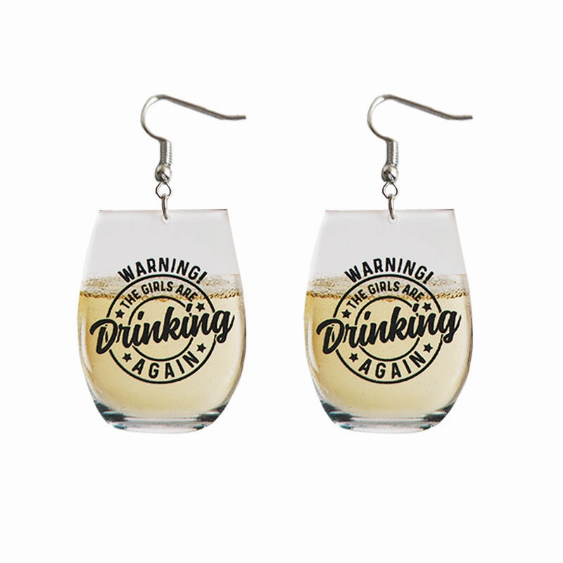 Wholesale 2 Pairs/Pack Wine Glass Letter Little Bee Whiskey Earrings