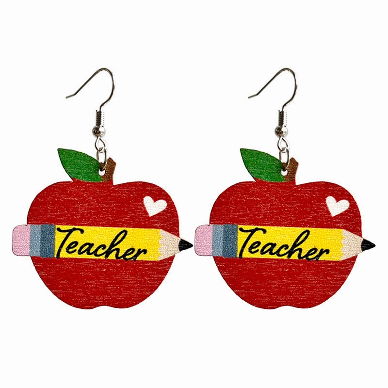 Wholesale 2 Pairs/Pack Wooden Print Leopard Apple Earrings