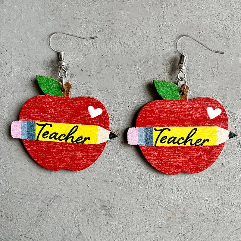 Wholesale 2 Pairs/Pack Wooden Print Leopard Apple Earrings