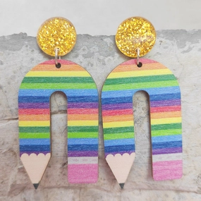 Wholesale 2 Pairs/Pack Wooden Printing Pencil U Shape Leopard Print Color Matching Earrings