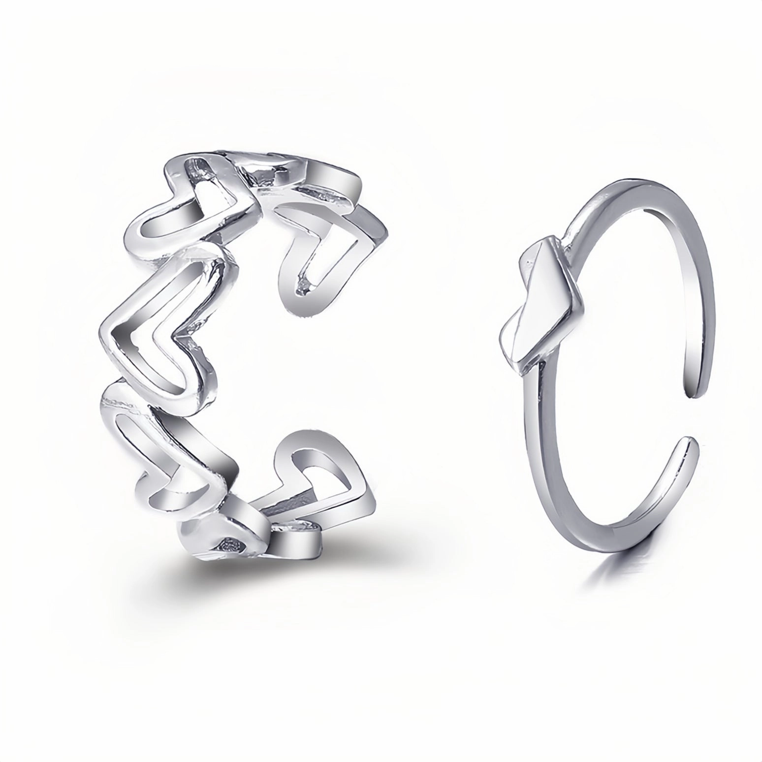 Wholesale 2-piece Set of Smooth Heart Hollow Alloy Rings