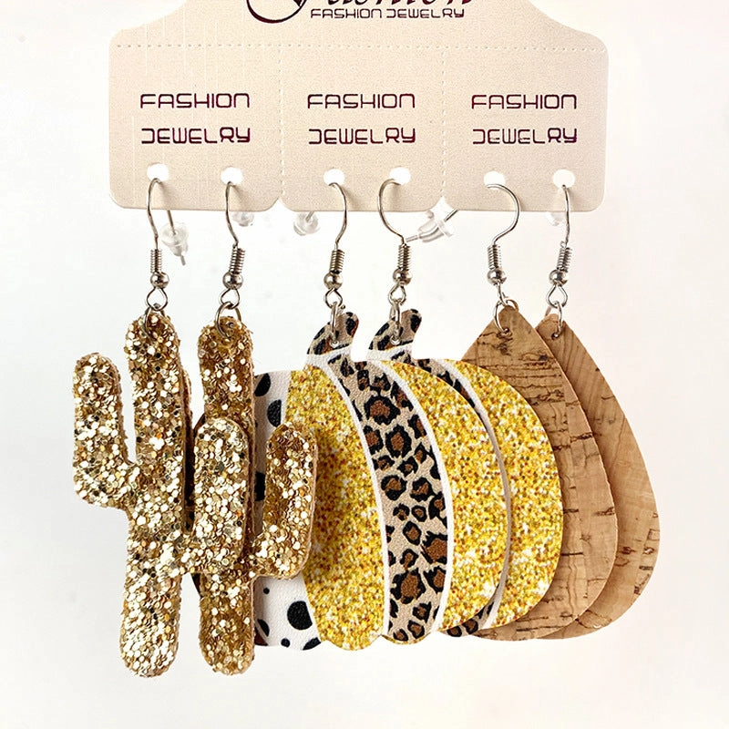 Wholesale 2 Sets Leather Western Cowboy Teacher's Day Graduation Season Earrings