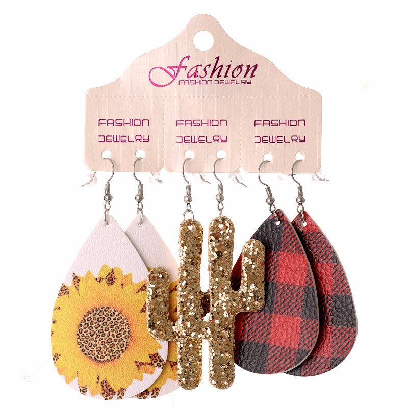 Wholesale 2 Sets Leather Western Cowboy Teacher's Day Graduation Season Earrings