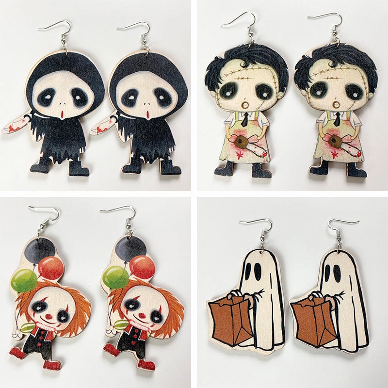Wholesale 2pair/pack Halloween Scary Spooky Wooden Earrings