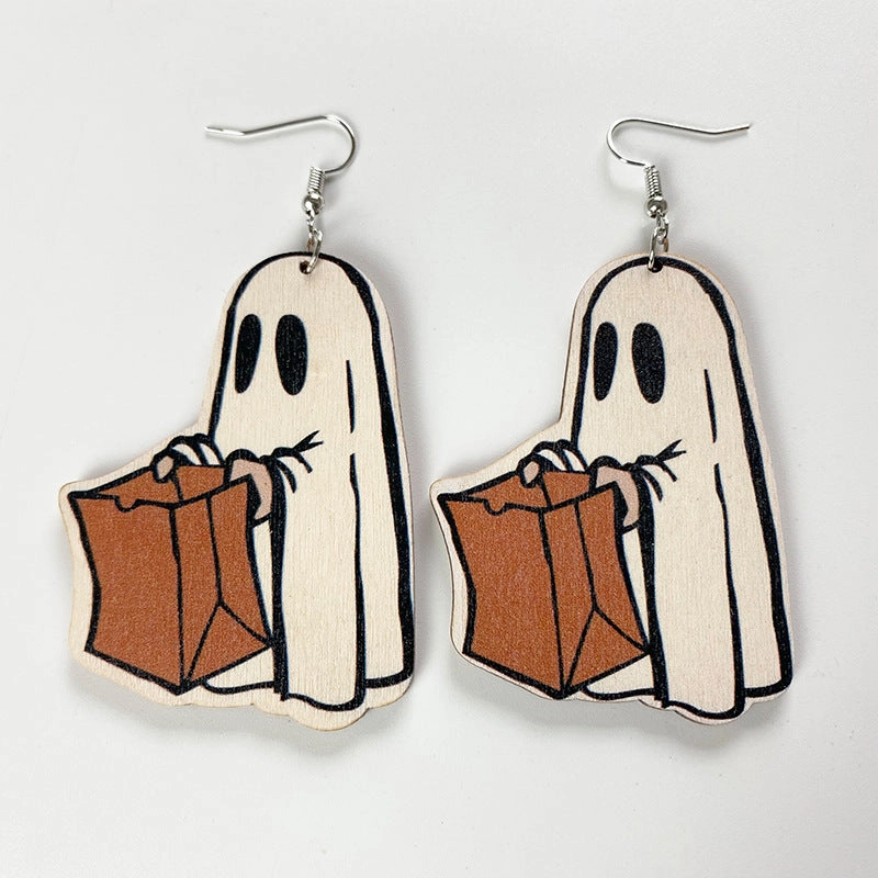 Wholesale 2pair/pack Halloween Scary Spooky Wooden Earrings