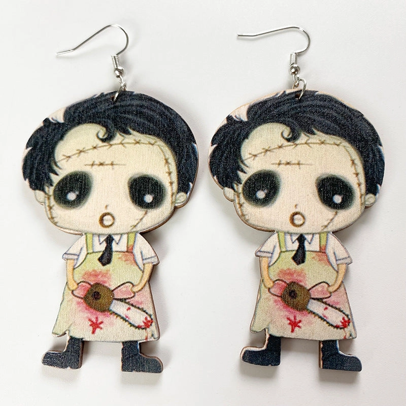 Wholesale 2pair/pack Halloween Scary Spooky Wooden Earrings