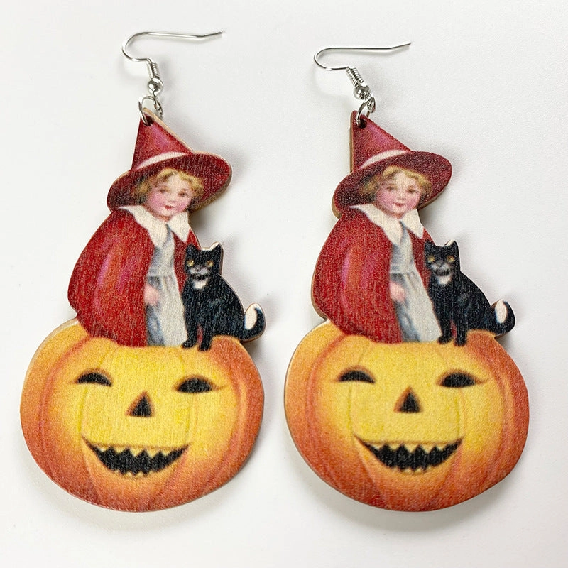 Wholesale 2pair/pack Halloween Scary Spooky Wooden Earrings