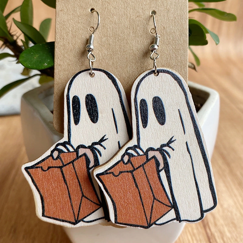 Wholesale 2pair/pack Halloween Scary Spooky Wooden Earrings