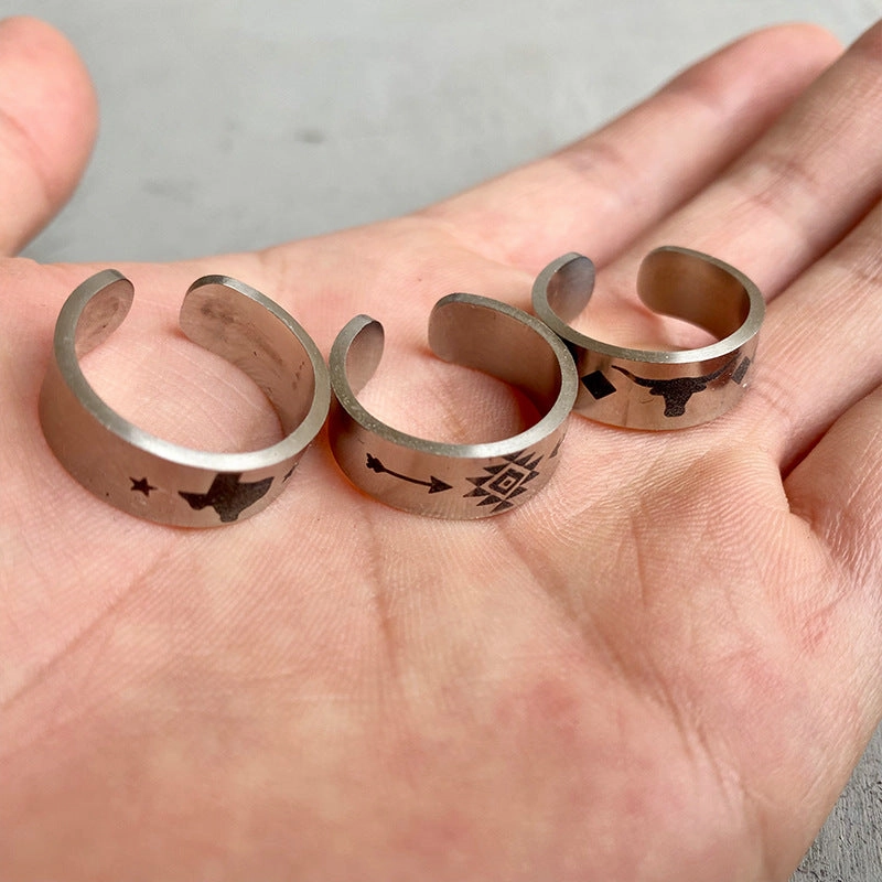 Wholesale 2pair/pack Stainless Steel Western Bull Head Rings One Pack of Three