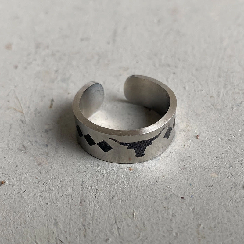 Wholesale 2pair/pack Stainless Steel Western Bull Head Rings One Pack of Three