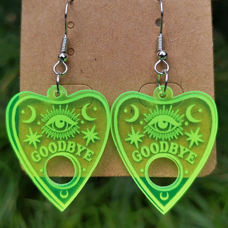 Wholesale 2pairs/pack Acrylic Halloween Wine Glass Skeleton Cat Fluorescent Green Earrings