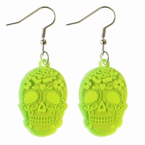 Wholesale 2pairs/pack Acrylic Halloween Wine Glass Skeleton Cat Fluorescent Green Earrings