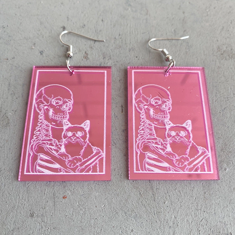 Wholesale 2pairs/pack Acrylic Skull Cat Earrings