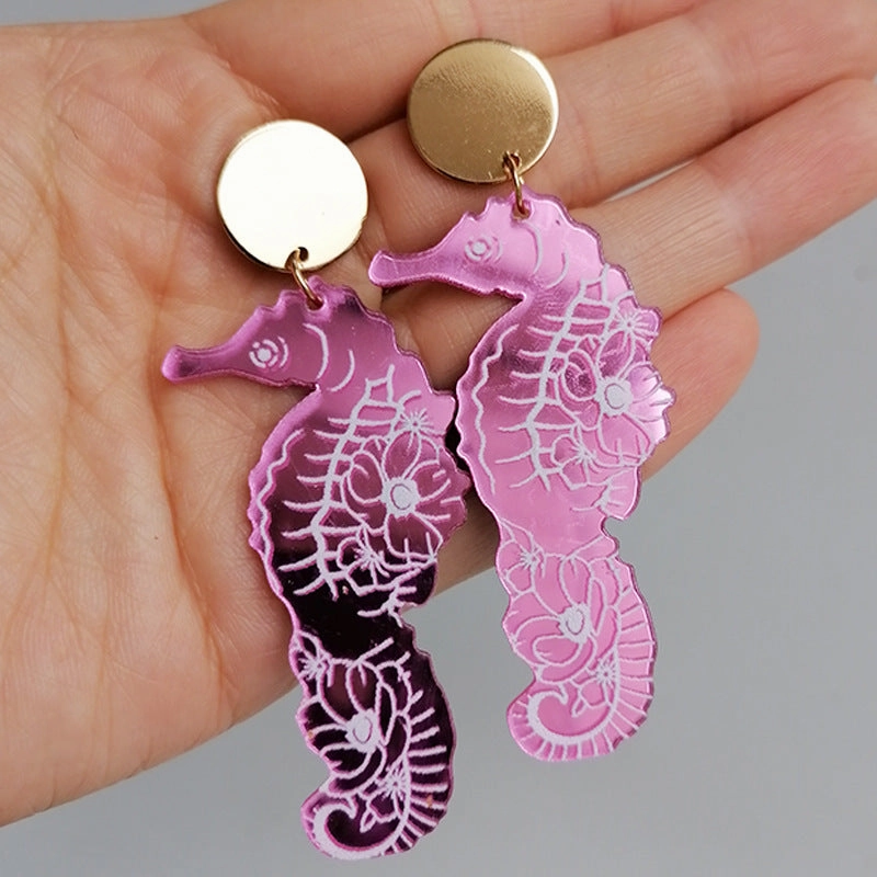 Wholesale 2pairs/pack Acrylic Summer Mirror Ocean Seahorse Earrings