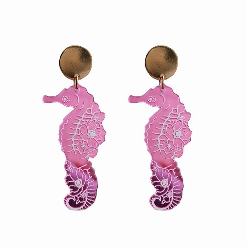 Wholesale 2pairs/pack Acrylic Summer Mirror Ocean Seahorse Earrings
