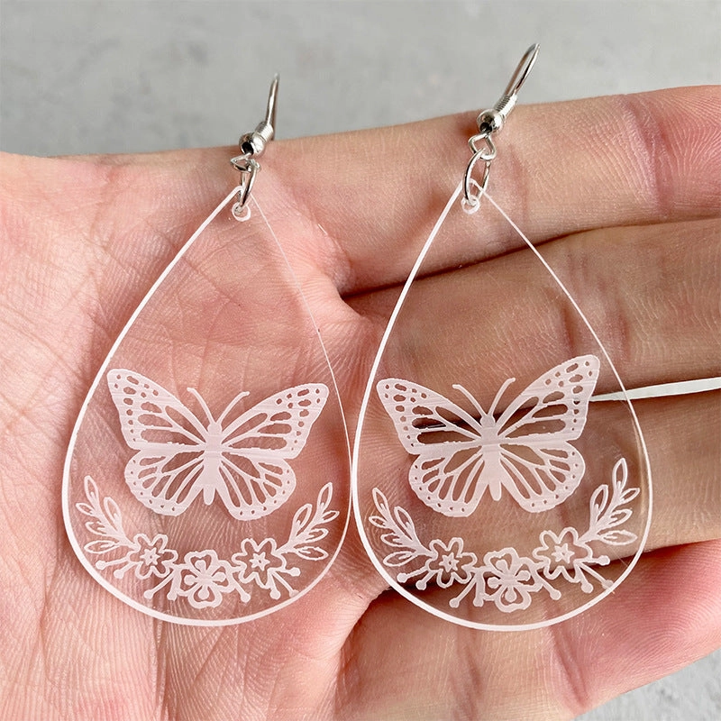 Wholesale 2pairs/pack Acrylic Transparent Water Drop Bee Butterfly Earrings