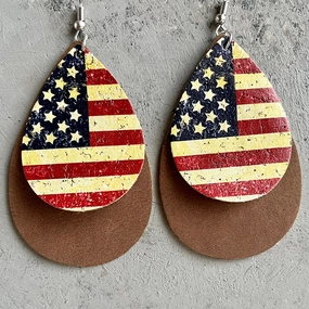 Wholesale 2pairs/pack American Flag Leopard Print Western Teardrop Leather Earrings