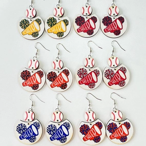 Wholesale 2pairs/pack Baseball Cheerleading Multicolor Baseball Earrings