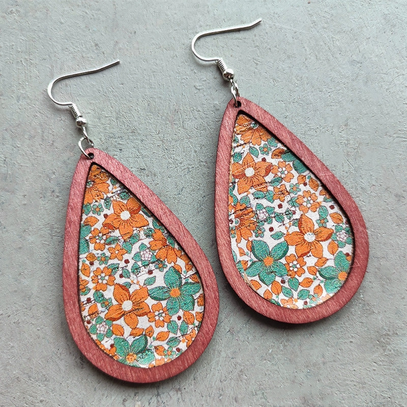 Wholesale 2Pairs/Pack Bohemian Floral Cork Earrings