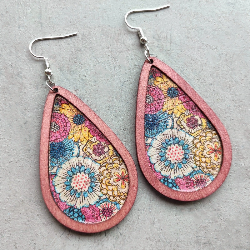 Wholesale 2Pairs/Pack Bohemian Floral Cork Earrings