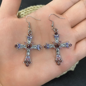 Wholesale 2pairs/pack Bohemian Style Crystal Diamond Color Cross Earrings