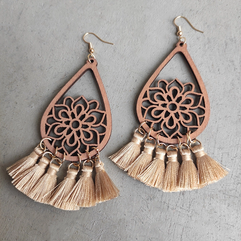 Wholesale 2Pairs/Pack Braided Tassels Wooden Earrings