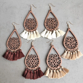 Wholesale 2Pairs/Pack Braided Tassels Wooden Earrings