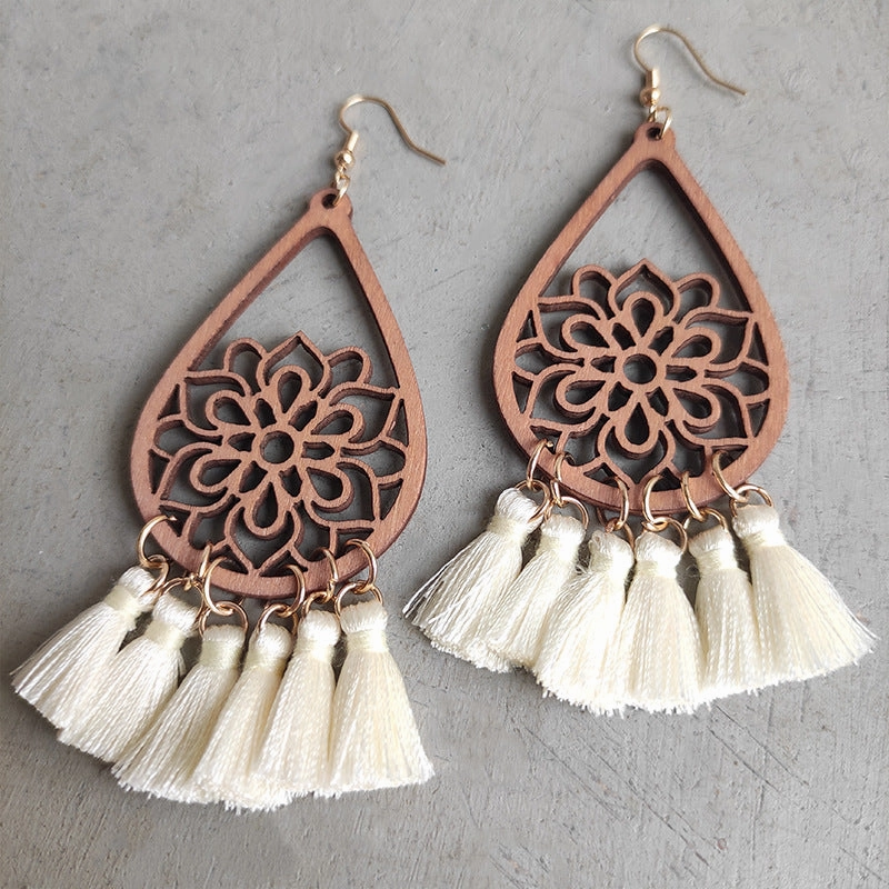 Wholesale 2Pairs/Pack Braided Tassels Wooden Earrings