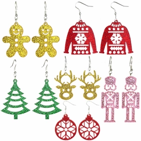 Wholesale 2pairs/pack Christmas Acrylic Sparkling Cut-out Festive Line Earrings