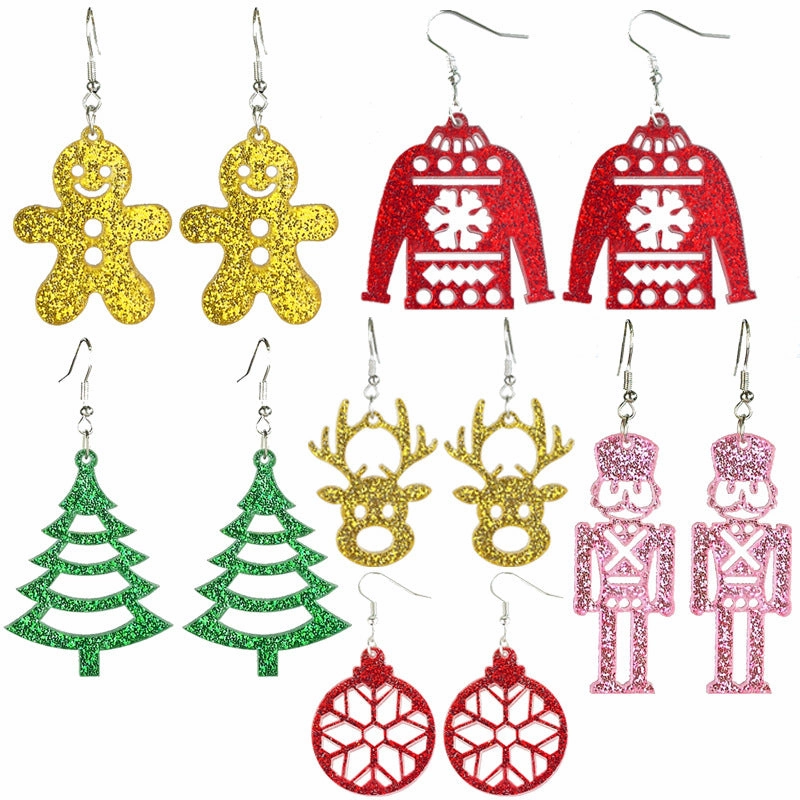 Wholesale 2pairs/pack Christmas Acrylic Sparkling Cut-out Festive Line Earrings