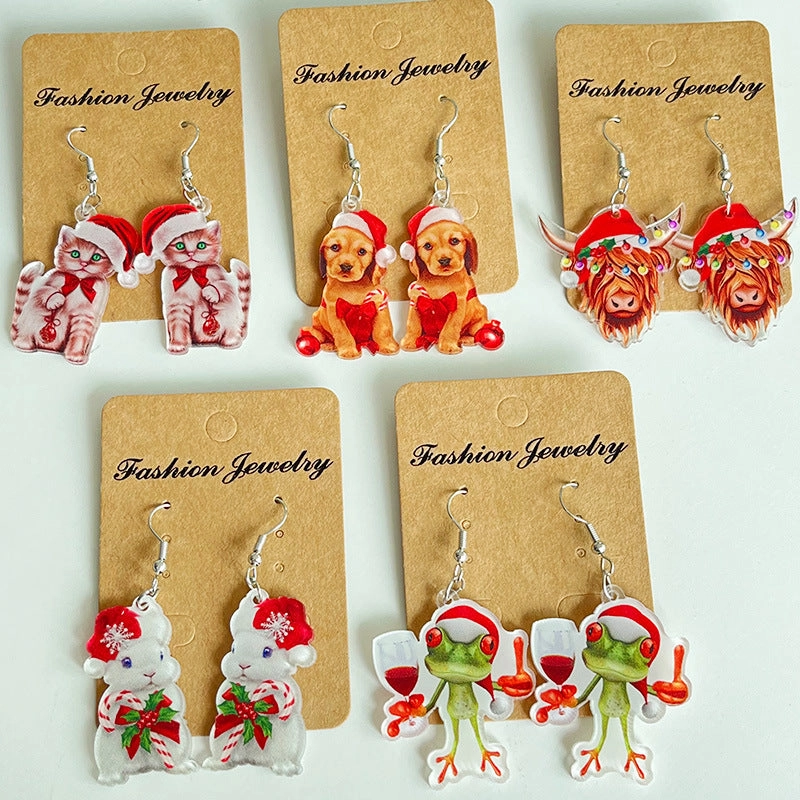 Wholesale 2pairs/pack Christmas West Highland Cow Cute Cat Dog Earrings