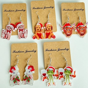 Wholesale 2pairs/pack Christmas West Highland Cow Cute Cat Dog Earrings
