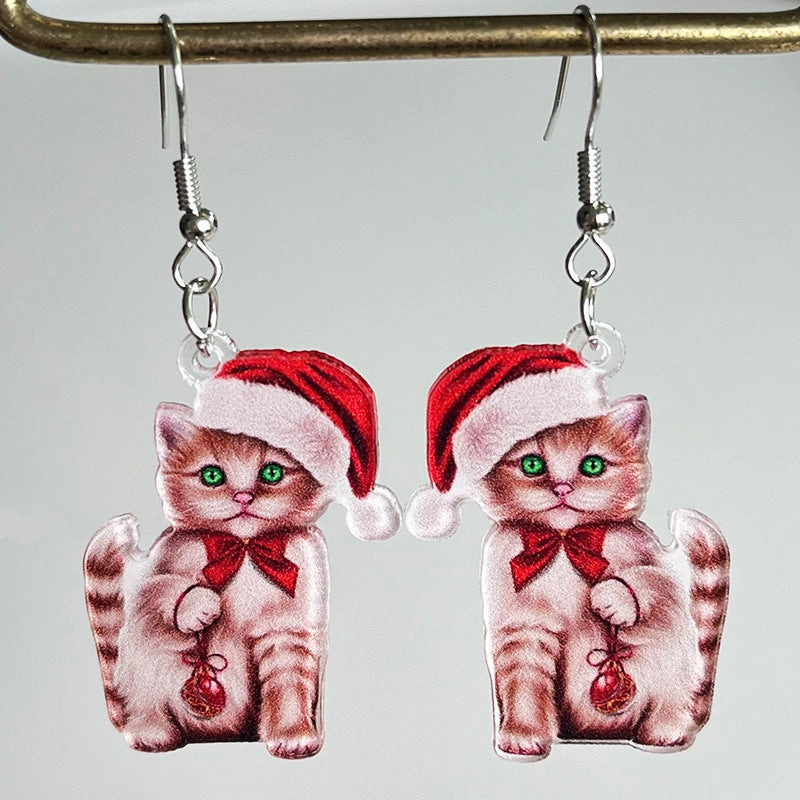 Wholesale 2pairs/pack Christmas West Highland Cow Cute Cat Dog Earrings