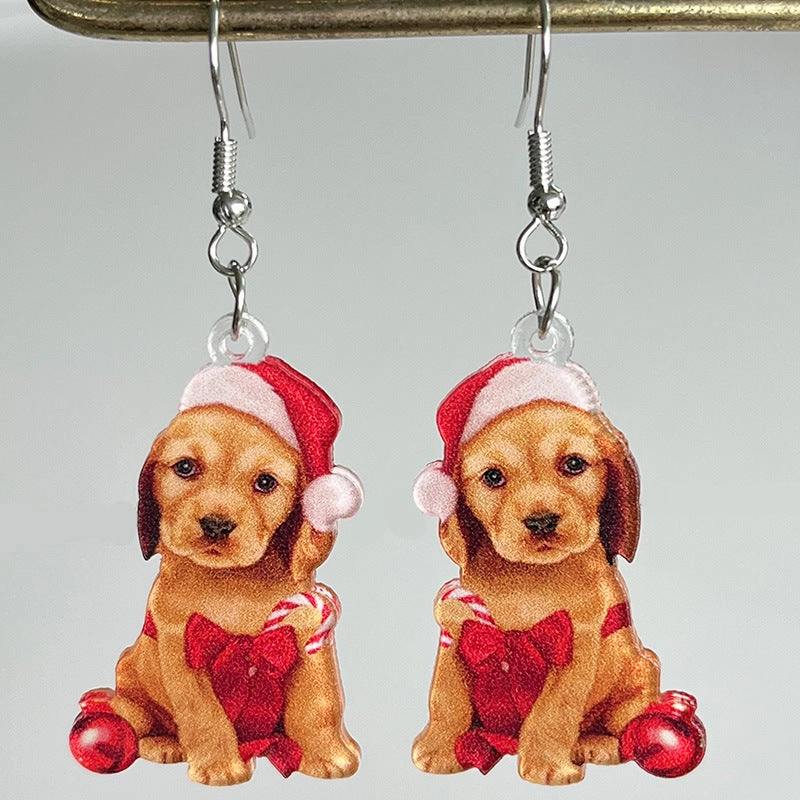 Wholesale 2pairs/pack Christmas West Highland Cow Cute Cat Dog Earrings