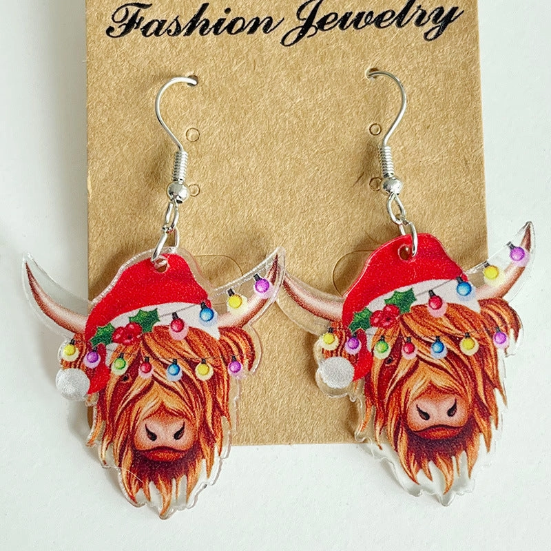 Wholesale 2pairs/pack Christmas West Highland Cow Cute Cat Dog Earrings