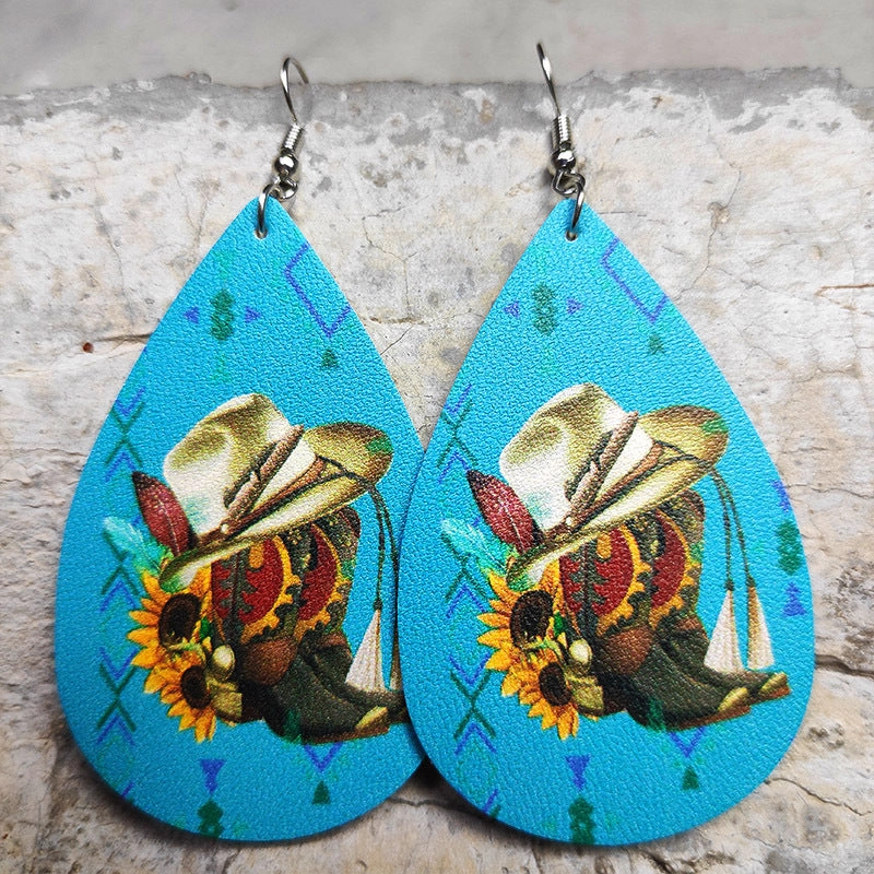 Wholesale 2pairs/pack Cross Drop Shape Western Cowboy Leather Earrings