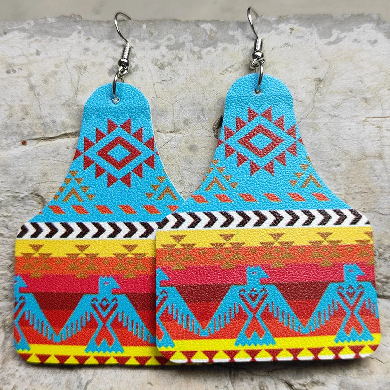 Wholesale 2pairs/pack Cross Drop Shape Western Cowboy Leather Earrings