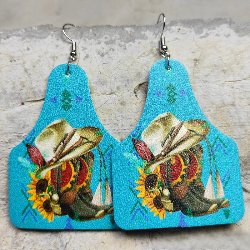 Wholesale 2pairs/pack Cross Drop Shape Western Cowboy Leather Earrings