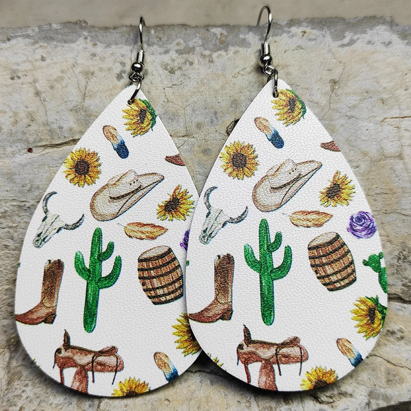 Wholesale 2pairs/pack Cross Drop Shape Western Cowboy Leather Earrings