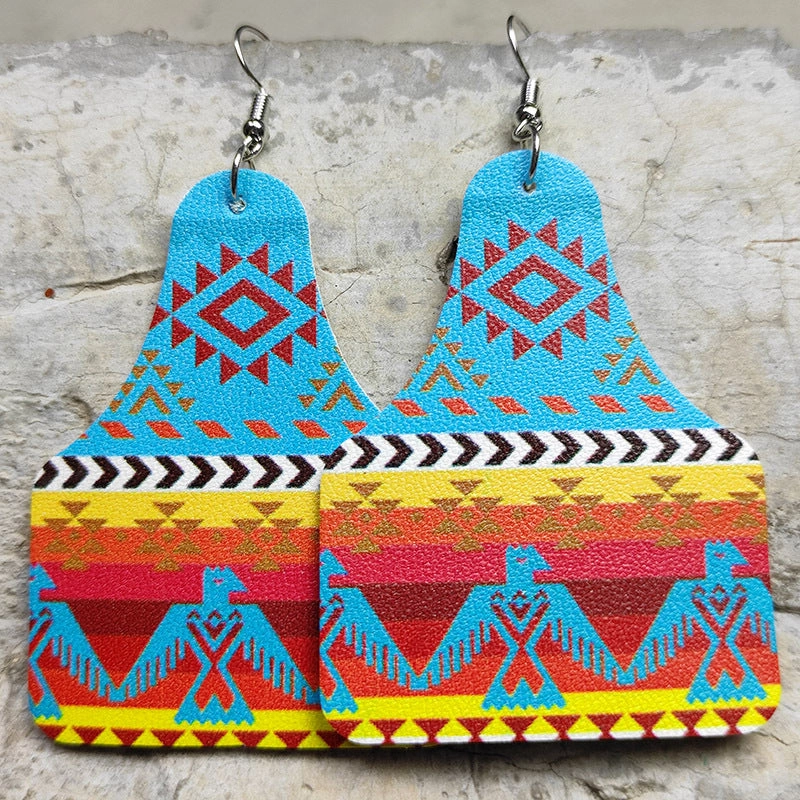 Wholesale 2pairs/pack Cross Drop Shape Western Cowboy Leather Earrings