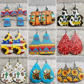 Wholesale 2pairs/pack Cross Drop Shape Western Cowboy Leather Earrings