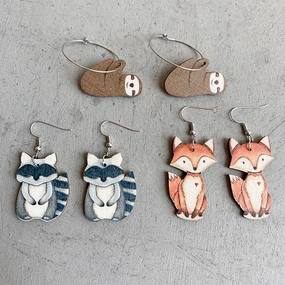 Wholesale 2pairs/pack Cute Animal Fun Raccoon Sloth Little Fox Forest Style Earrings